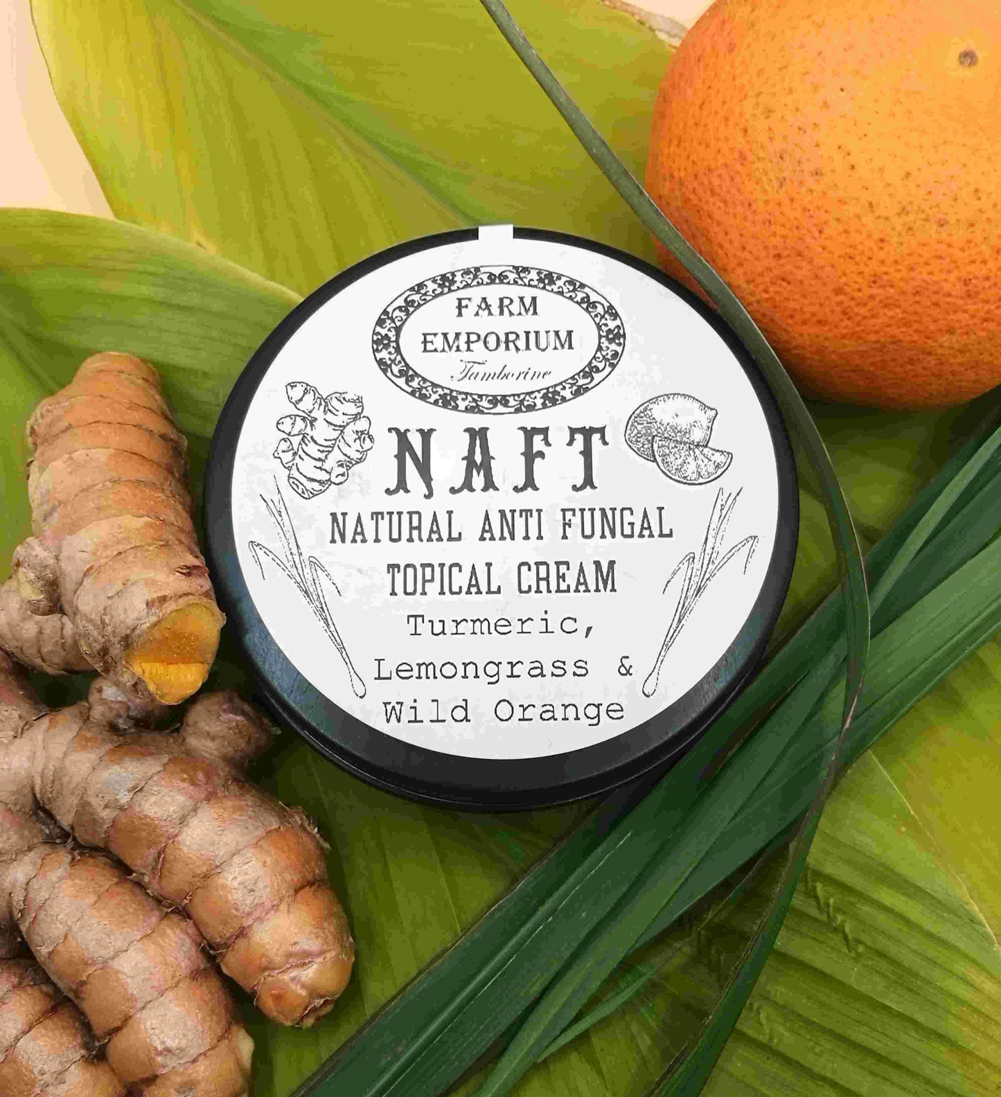 NAFT Skin Cream 90g Tin – Nourishing topical balm/salve crafted with turmeric, lemongrass & wild orange, designed to comfort and care for your skin naturally