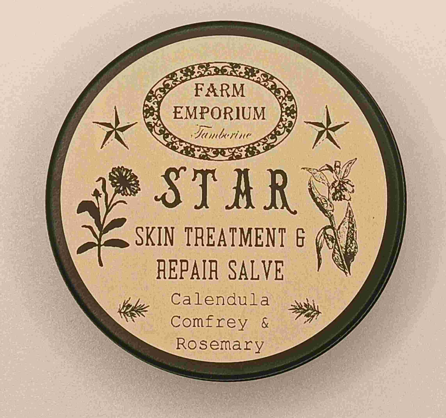 STAR (Skin Treatment & Relief) Salve 90 g Tin–Remedy assisting with skin blemishes, scars, acne, stretch marks, insect bites, burns, wrinkles Natural Vitamin-E with calendula, rosemary & shea butter