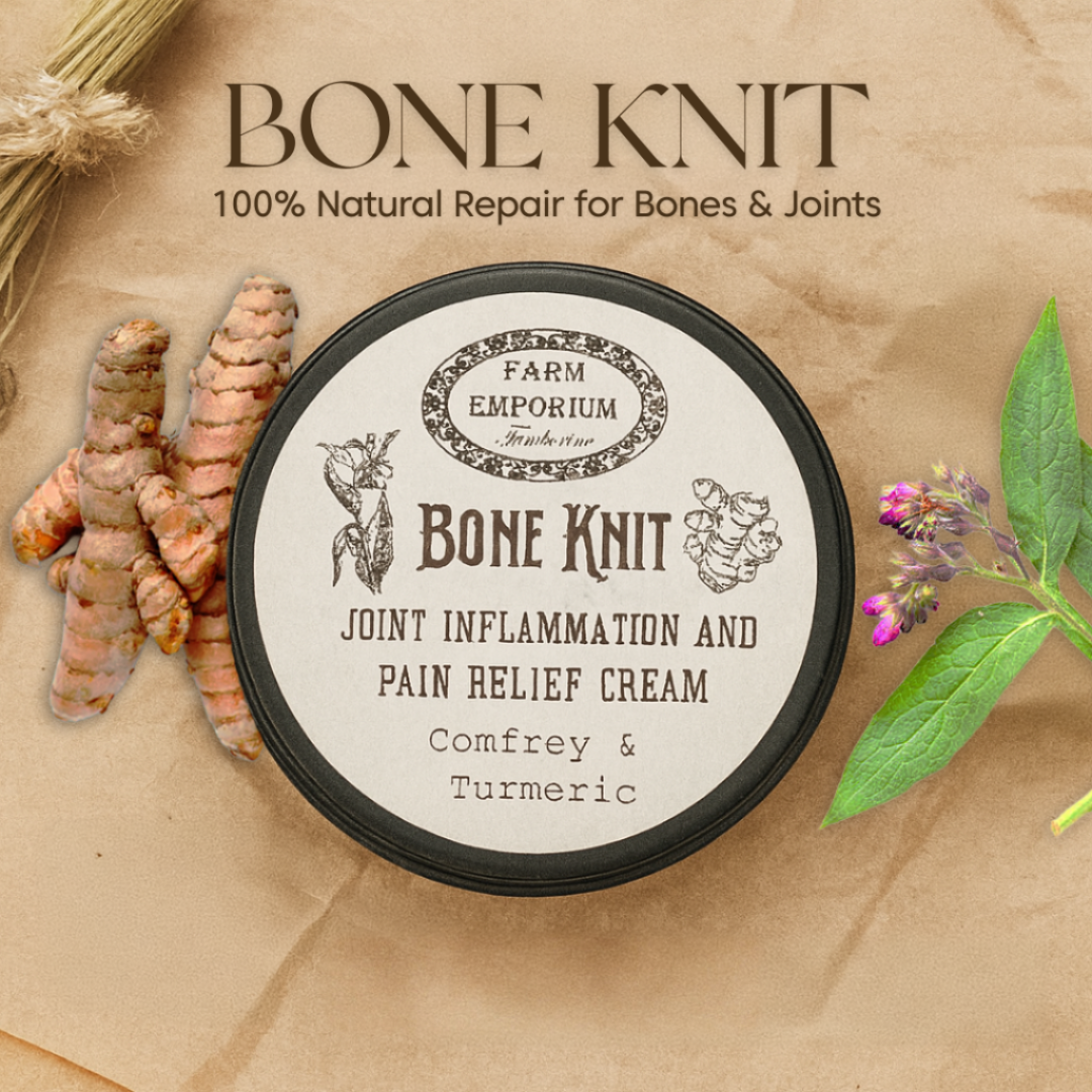 Bone Knit Cream – Comfrey & Turmeric Balm/Salve 90g Tin. Fast-absorbing natural formula. Proudly Australian made with organically grown ingredients