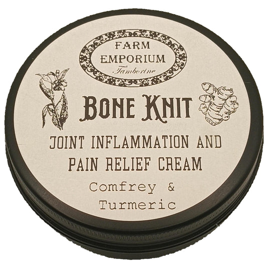 Bone Knit Cream – Comfrey & Turmeric Balm/Salve 90g Tin. Fast-absorbing natural formula. Proudly Australian made with organically grown ingredients